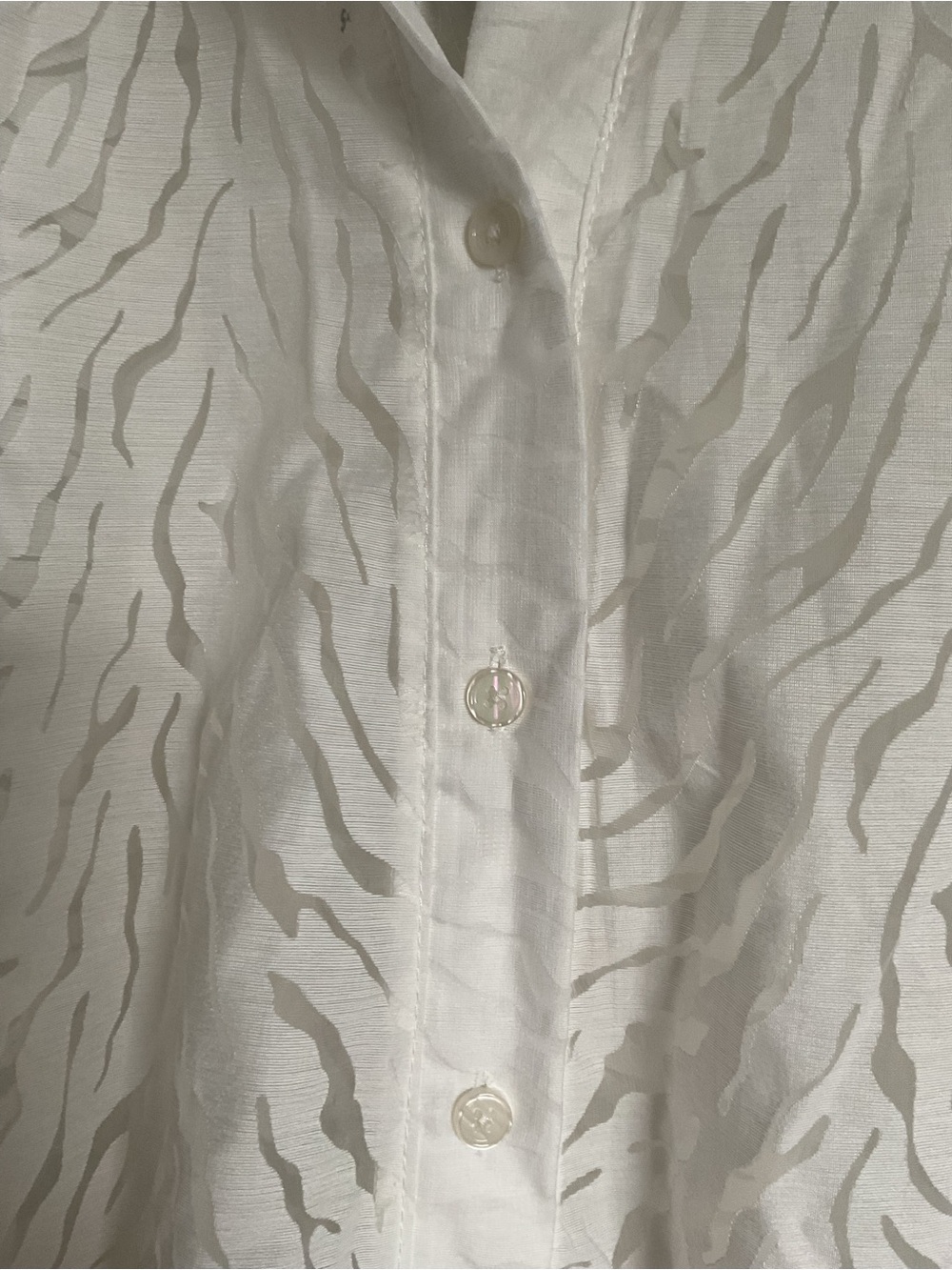 Ashley Stewart White Sheer Zebra-Print Tie Front Button Down Shirt - Picture 5 of 8